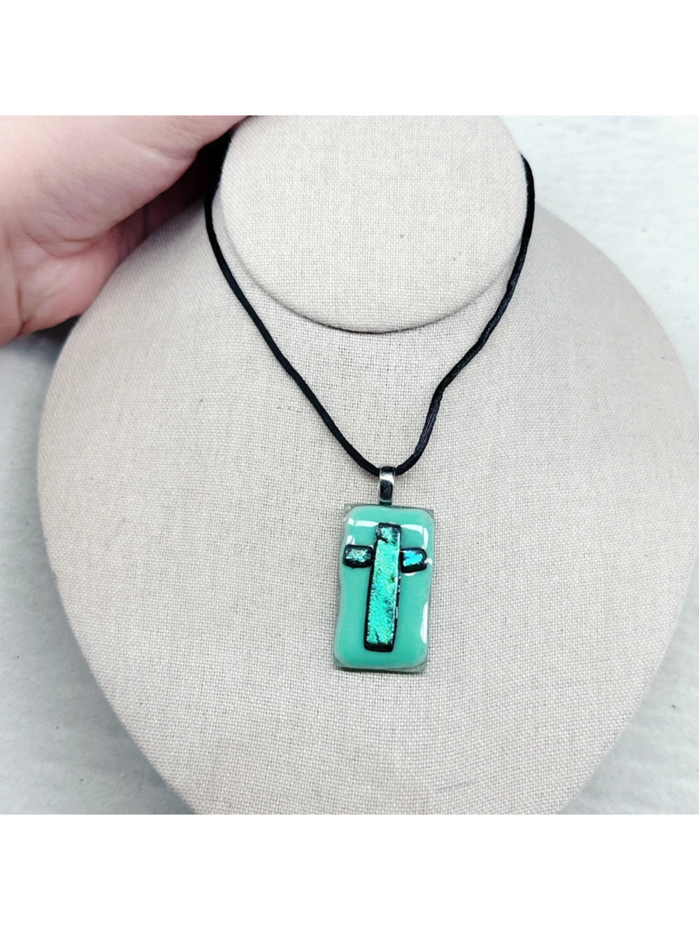 869mc. Green Dichoric Glass Cross